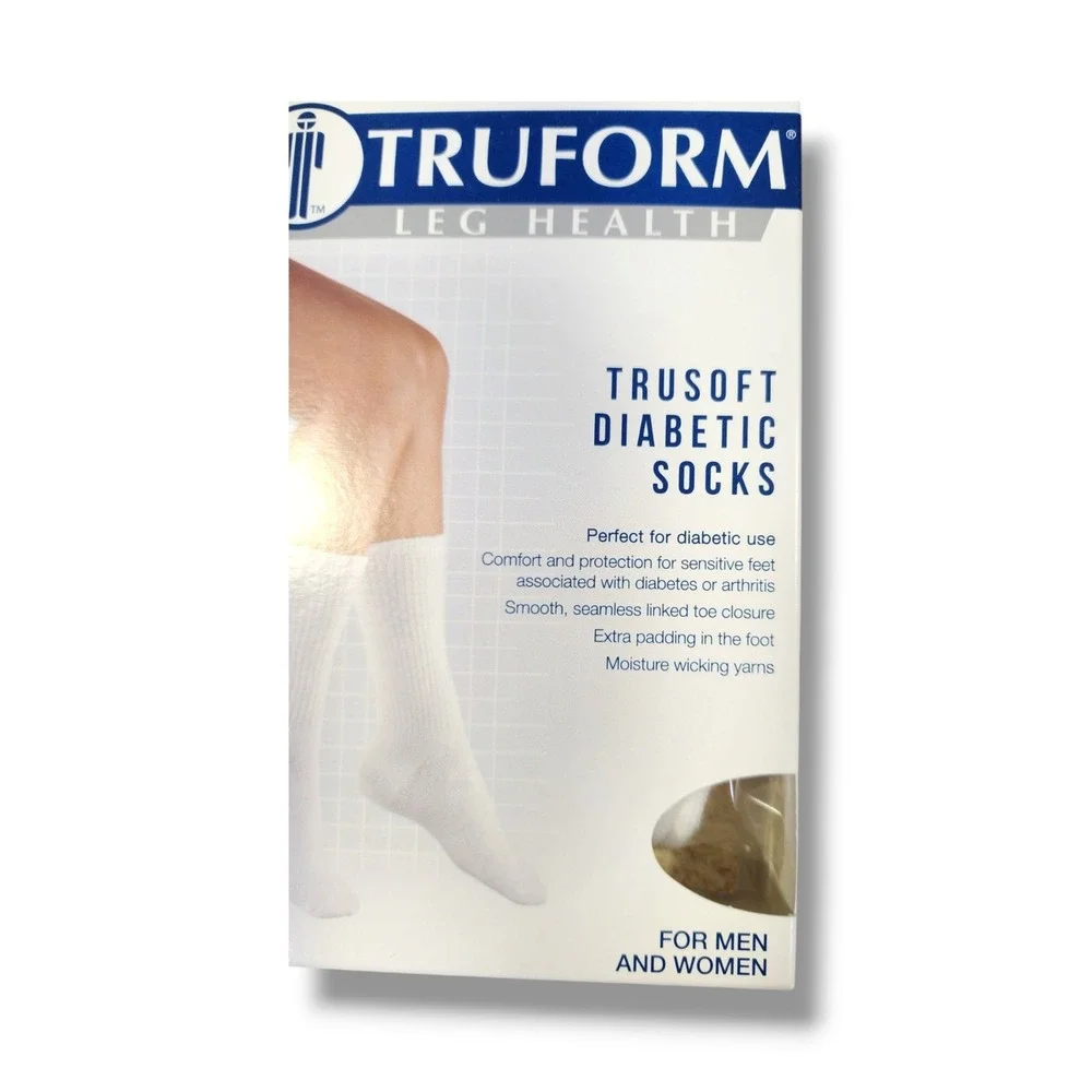 Truform Leg Health Trusoft Diabetic‎ Socks Medium White 1912 8-15mmHg Lot Of 2